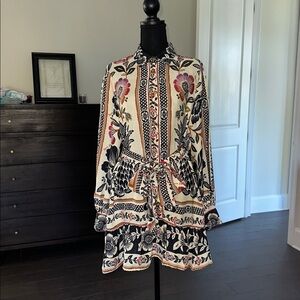 Floral Patterned Farm Rio Dress with navy and wine accents.